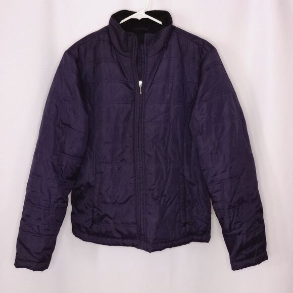 L.L.Bean Lghtwght Puffer Coat Full Zip Winter Polar Fleece Jacket Purple Large - Picture 1 of 6